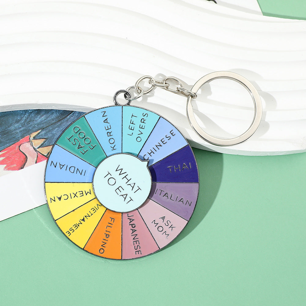 Wholesale Zinc Alloy What To Eat Tonight Turntable Keychain